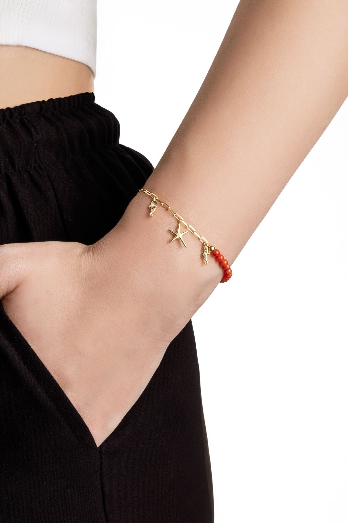 Mistik Mercan 18 Ayar Sarı Altın Kaplama 19 Cm Gümüş Bileklik 07311140844