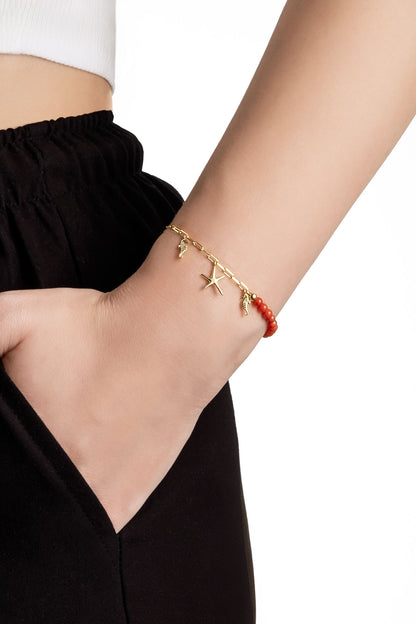 Mistik Mercan 18 Ayar Sarı Altın Kaplama 19 Cm Gümüş Bileklik 07311140844