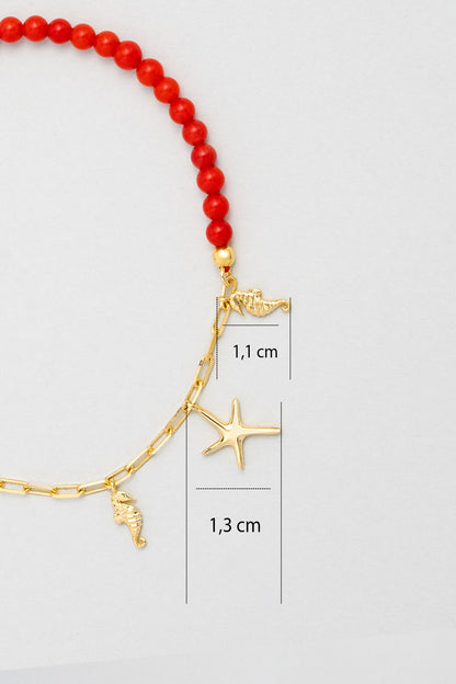 Mistik Mercan 18 Ayar Sarı Altın Kaplama 19 Cm Gümüş Bileklik 07311140844