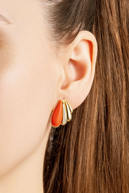 Mercan Kabuğu 18 Ayar Sarı Altın Kaplama Gümüş Küpe 07311150844