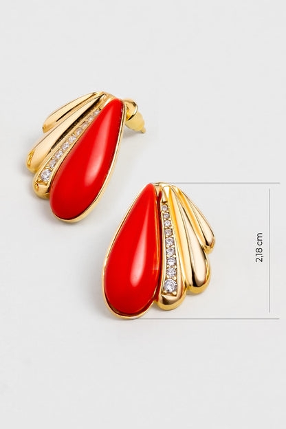 Mercan Kabuğu 18 Ayar Sarı Altın Kaplama Gümüş Küpe 07311150844