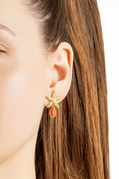 Mercan Yıldızı 18 Ayar Sarı Altın Kaplama Gümüş Küpe 07311160844