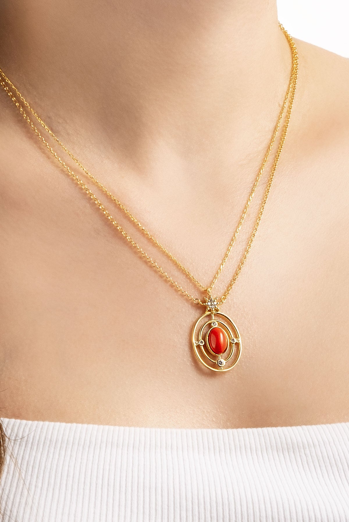 Derin Mercan 18 Ayar Sarı Altın Kaplama 44 Cm Gümüş Kolye 07311190844