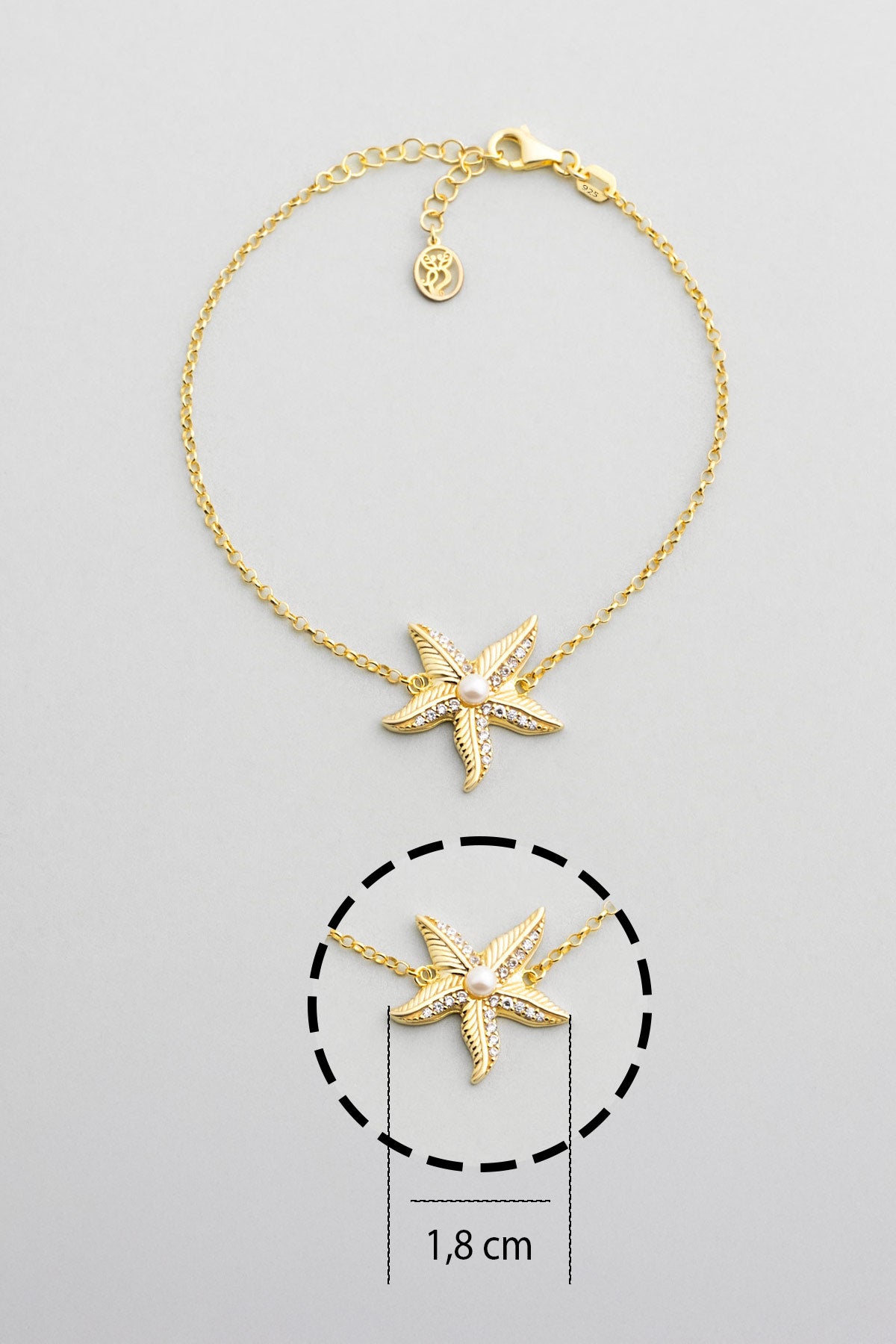 Inci Yıldızı 18 Ayar Sarı Altın Kaplama 19 Cm Gümüş Bileklik 07311236244