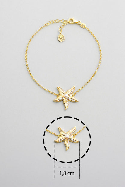 Inci Yıldızı 18 Ayar Sarı Altın Kaplama 19 Cm Gümüş Bileklik 07311236244