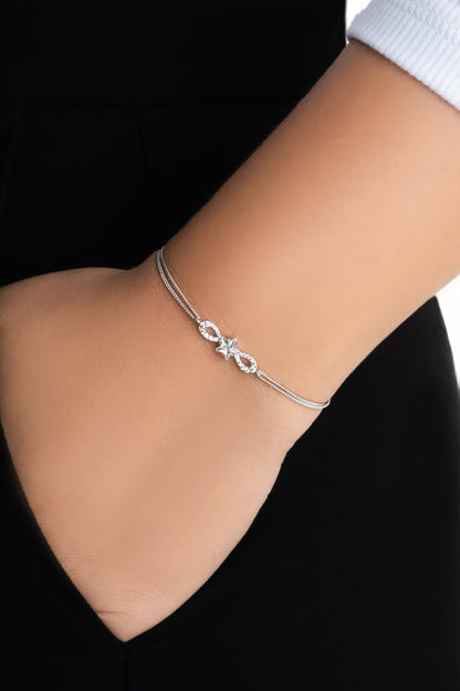 Yıldız Tanrıçası 18 Ayar Beyaz Altın Kaplama 18 Cm Gümüş Bileklik 07311970199