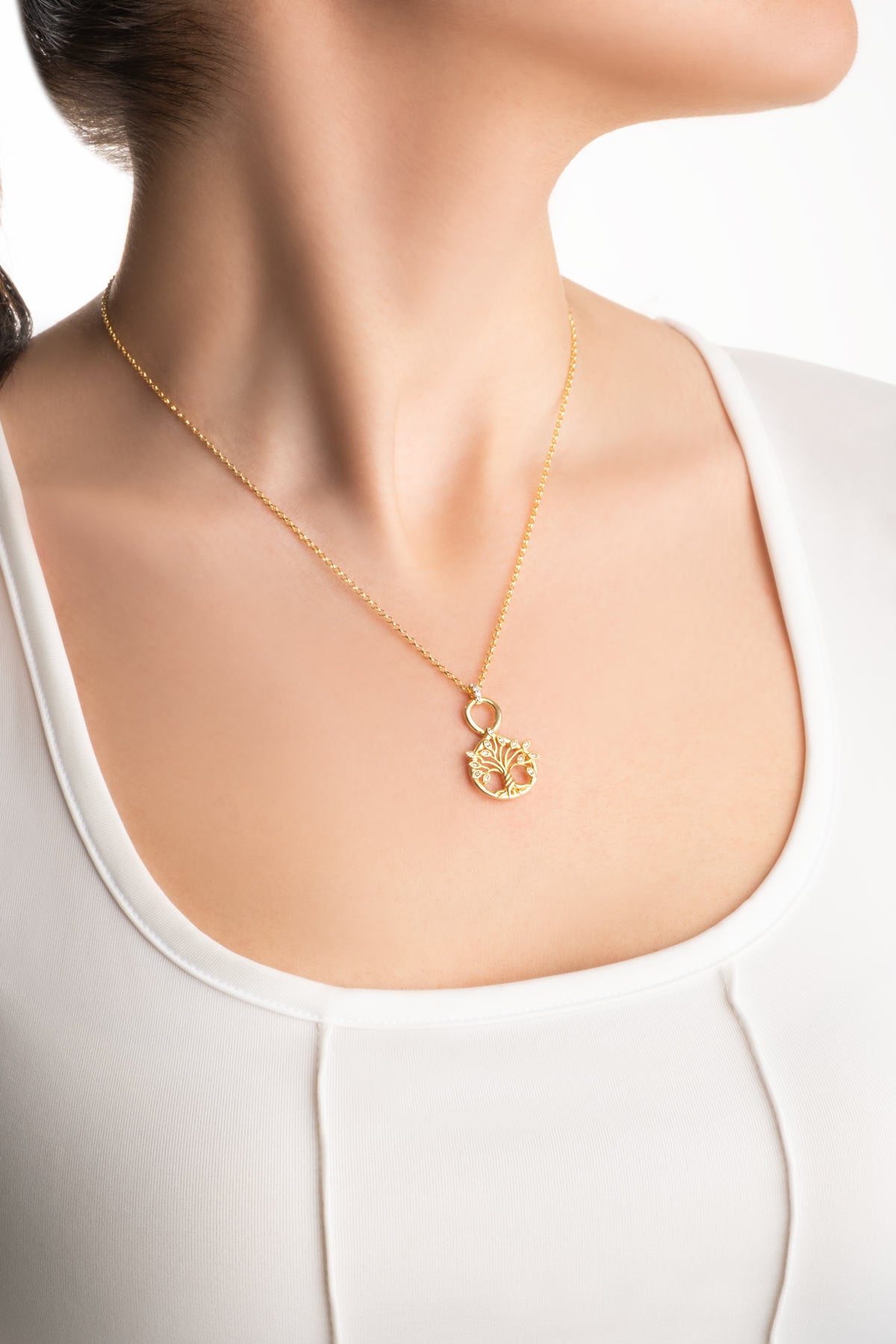 Hayat Ağacı 18 Ayar Sarı Altın Kaplama 45 Cm Gümüş  Kolye 07313000144