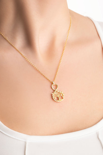 Hayat Ağacı 18 Ayar Sarı Altın Kaplama 45 Cm Gümüş  Kolye 07313000144