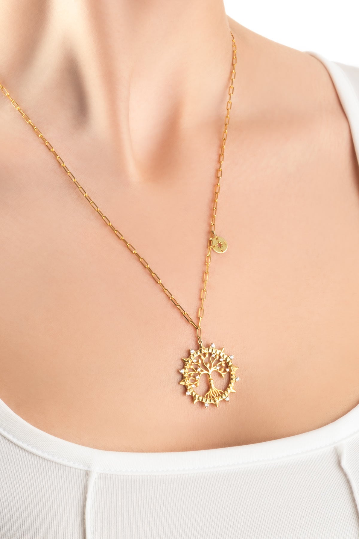 Hayat Işığı 18 Ayar Sarı Altın Kaplama 53 Cm Gümüş Kolye 07313020144