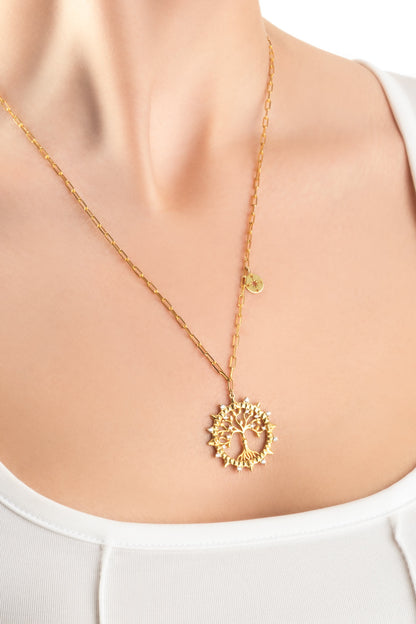 Hayat Işığı 18 Ayar Sarı Altın Kaplama 53 Cm Gümüş Kolye 07313020144