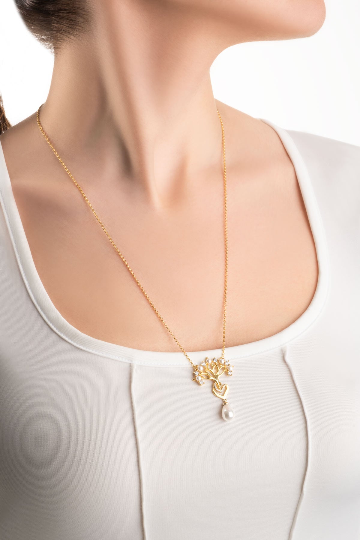 Inci Kalbi 18 Ayar Sarı Altın Kaplama 55 Cm Gümüş Kolye 07313056244