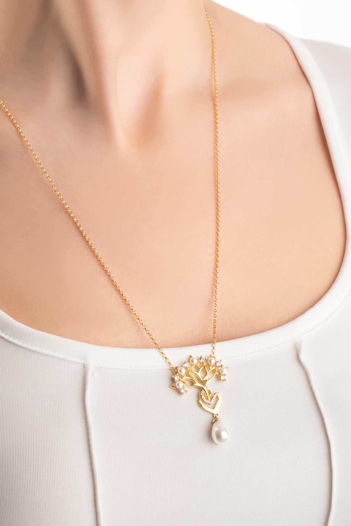 Inci Kalbi 18 Ayar Sarı Altın Kaplama 55 Cm Gümüş Kolye 07313056244