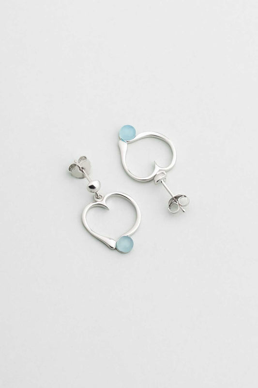 Kalsedon Kalbi 18 Ayar Beyaz Altın Kaplama Gümüş Küpe 07314080599