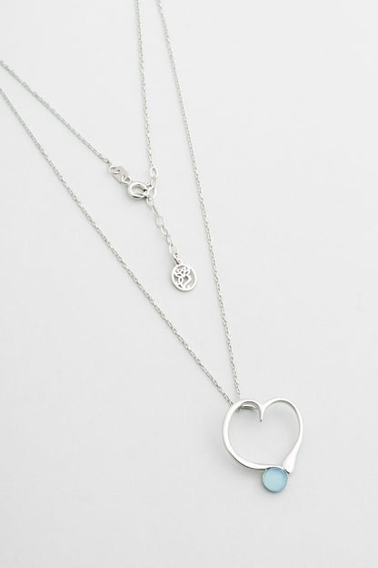 Kalsedon Kalbi 18 Ayar Beyaz Altın Kaplama 42 Cm Gümüş Kolye 07314090599