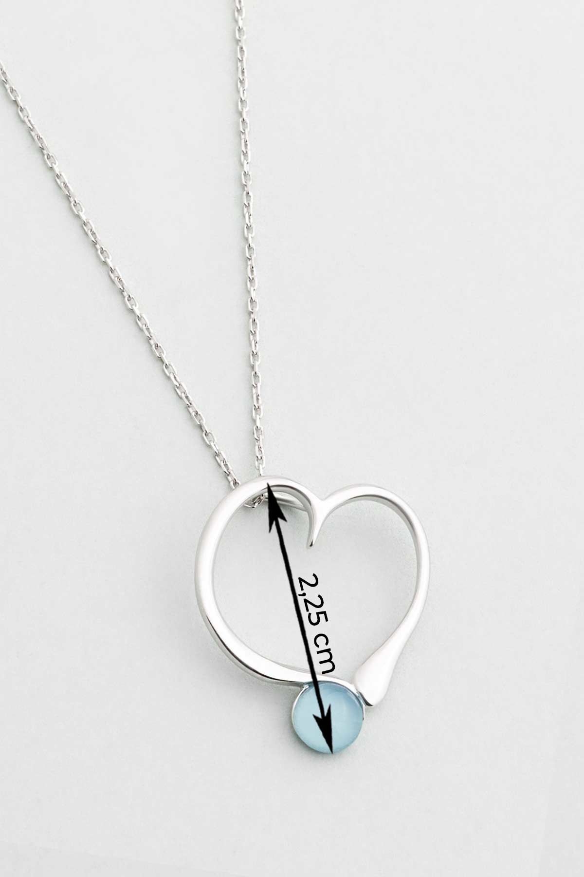 Kalsedon Kalbi 18 Ayar Beyaz Altın Kaplama 42 Cm Gümüş Kolye 07314090599