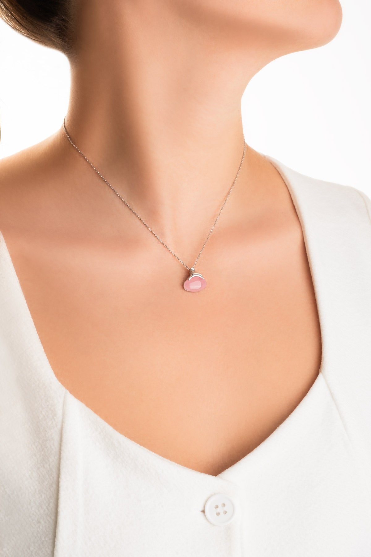 Kalsedon Taşlı 18 Ayar Beyaz Altın Kaplama 42 Cm Gümüş Kolye 07314250599