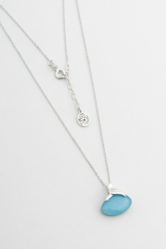 Kalsedon Taşlı 18 Ayar Beyaz Altın Kaplama 42 Cm Gümüş Kolye 07314250599