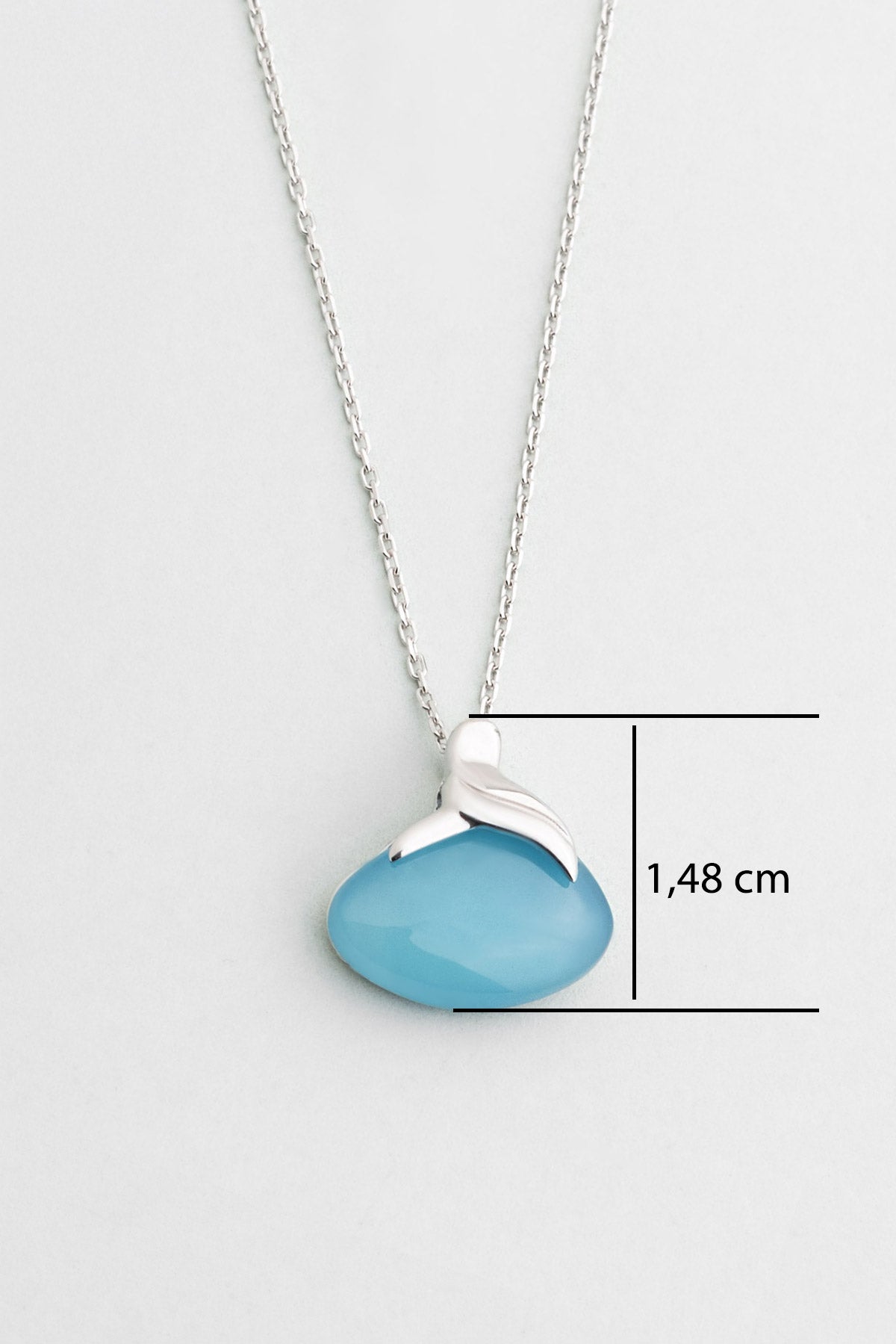 Kalsedon Taşlı 18 Ayar Beyaz Altın Kaplama 42 Cm Gümüş Kolye 07314250599