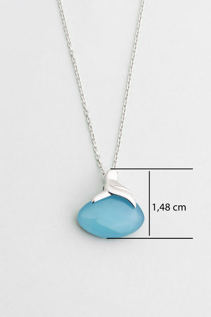 Kalsedon Taşlı 18 Ayar Beyaz Altın Kaplama 42 Cm Gümüş Kolye 07314250599