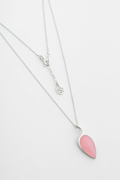 Damla Kalsedon 18 Ayar Beyaz Altın Kaplama 42 Cm Gümüş Kolye 07314290399