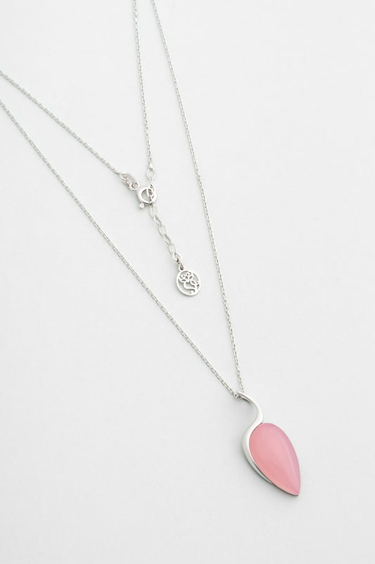 Damla Kalsedon 18 Ayar Beyaz Altın Kaplama 42 Cm Gümüş Kolye 07314290399