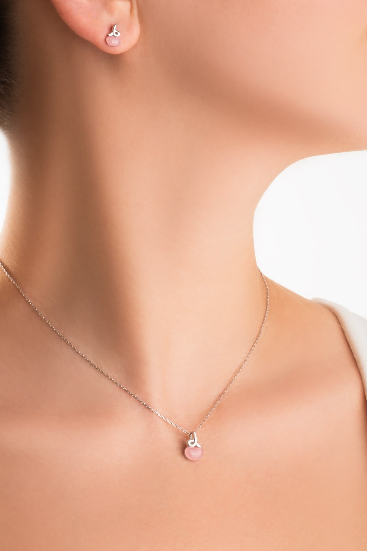 Kalsedon Zarafeti 18 Ayar Beyaz Altın Kaplama 42 Cm Gümüş Kolye 07314390399