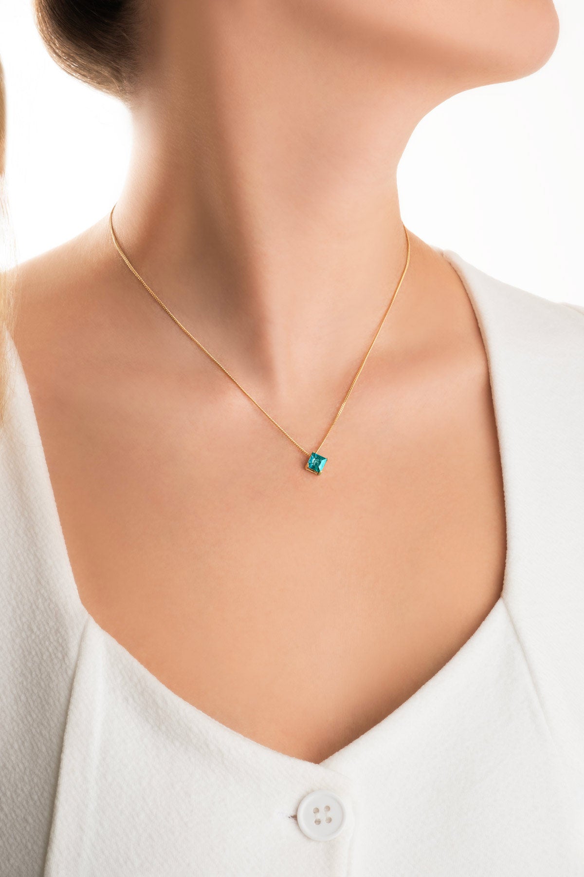 Paraiba Aura 18 Ayar Sarı Altın Kaplama 45 Cm Gümüş Tektaş Kolye 07315050444