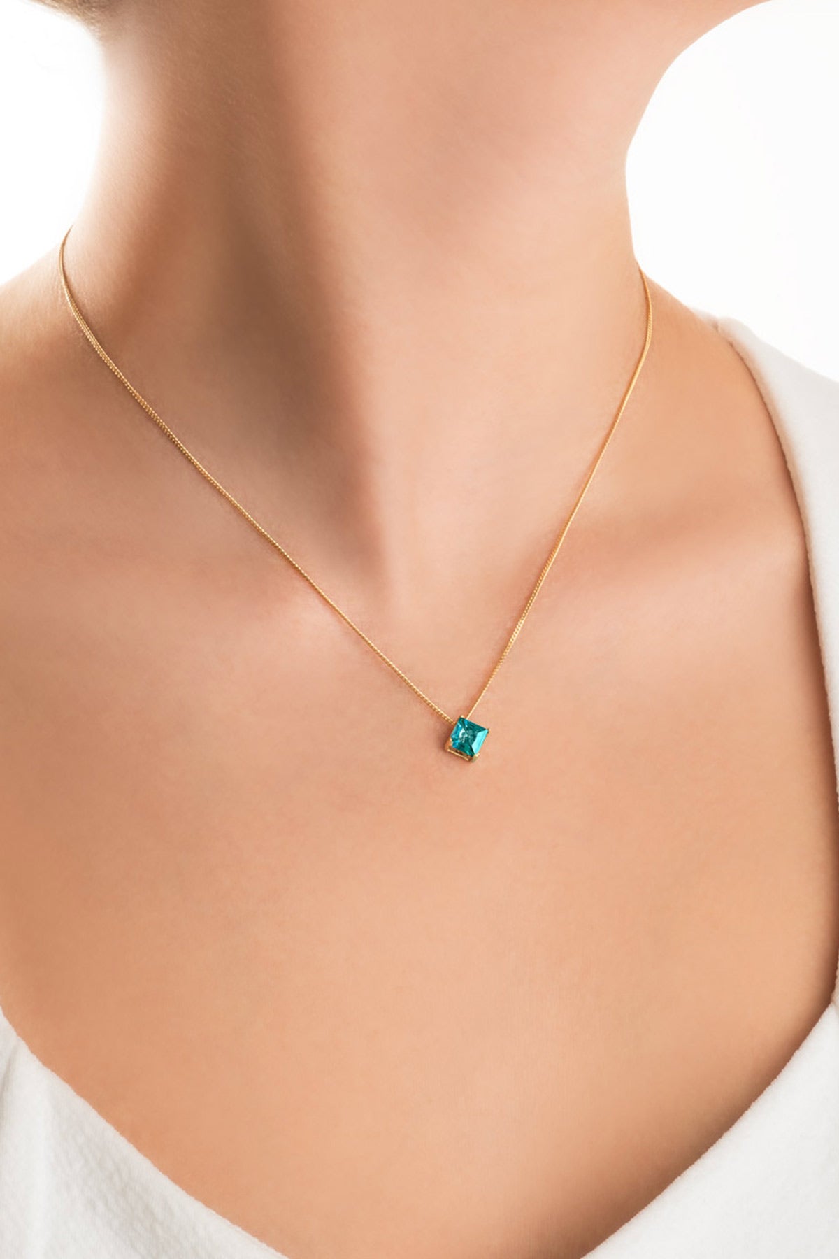 Paraiba Aura 18 Ayar Sarı Altın Kaplama 45 Cm Gümüş Tektaş Kolye 07315050444