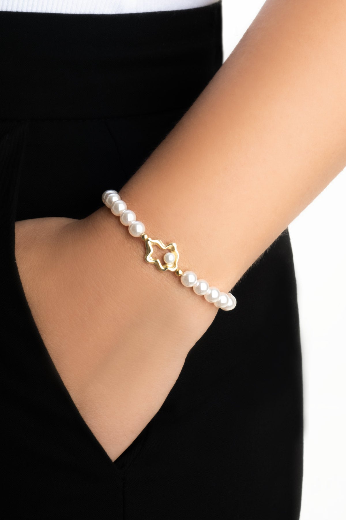 Camila 18 Ayar Sarı Altın Kaplama 19 Cm Gümüş Inci Bileklik 07316016244