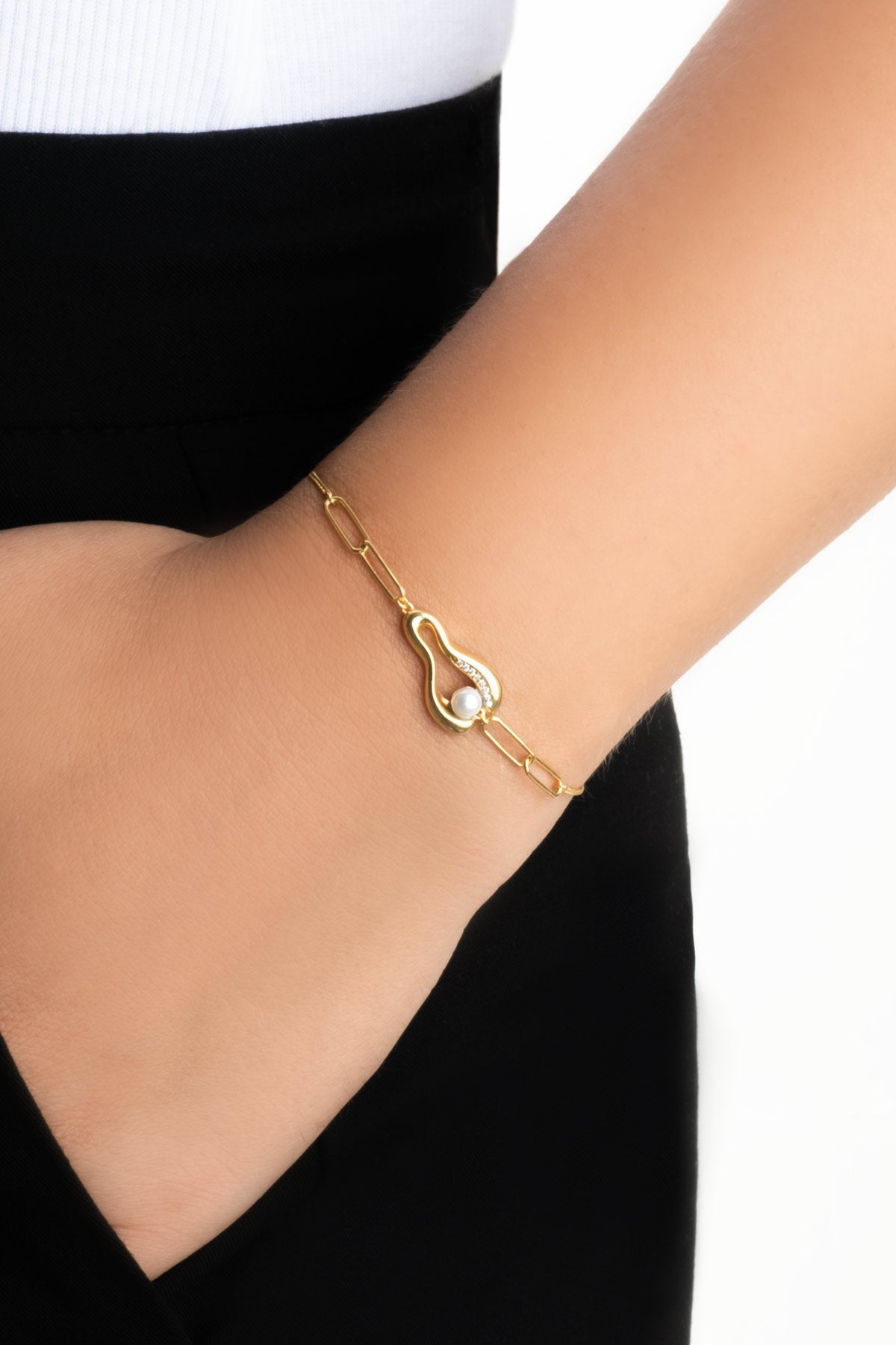 Mariana 18 Ayar Sarı Altın Kaplama 19 Cm Gümüş Inci Bileklik 07316096244