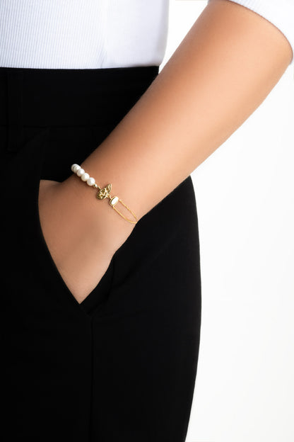 Lucia 18 Ayar Sarı Altın Kaplama 19 Cm Gümüş Inci Bileklik 07316126244