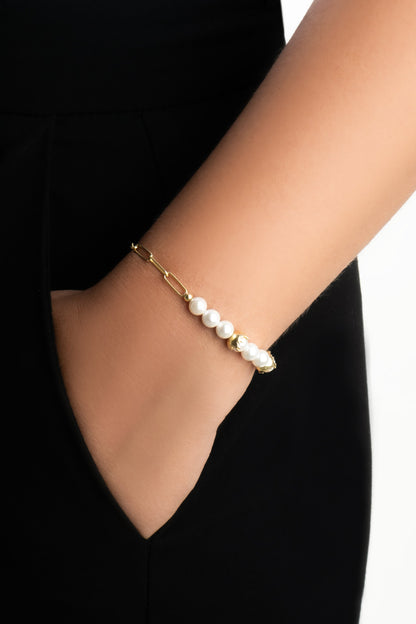 Verena 18 Ayar Sarı Altın Kaplama 19 Cm Gümüş Inci Bileklik 07316176244