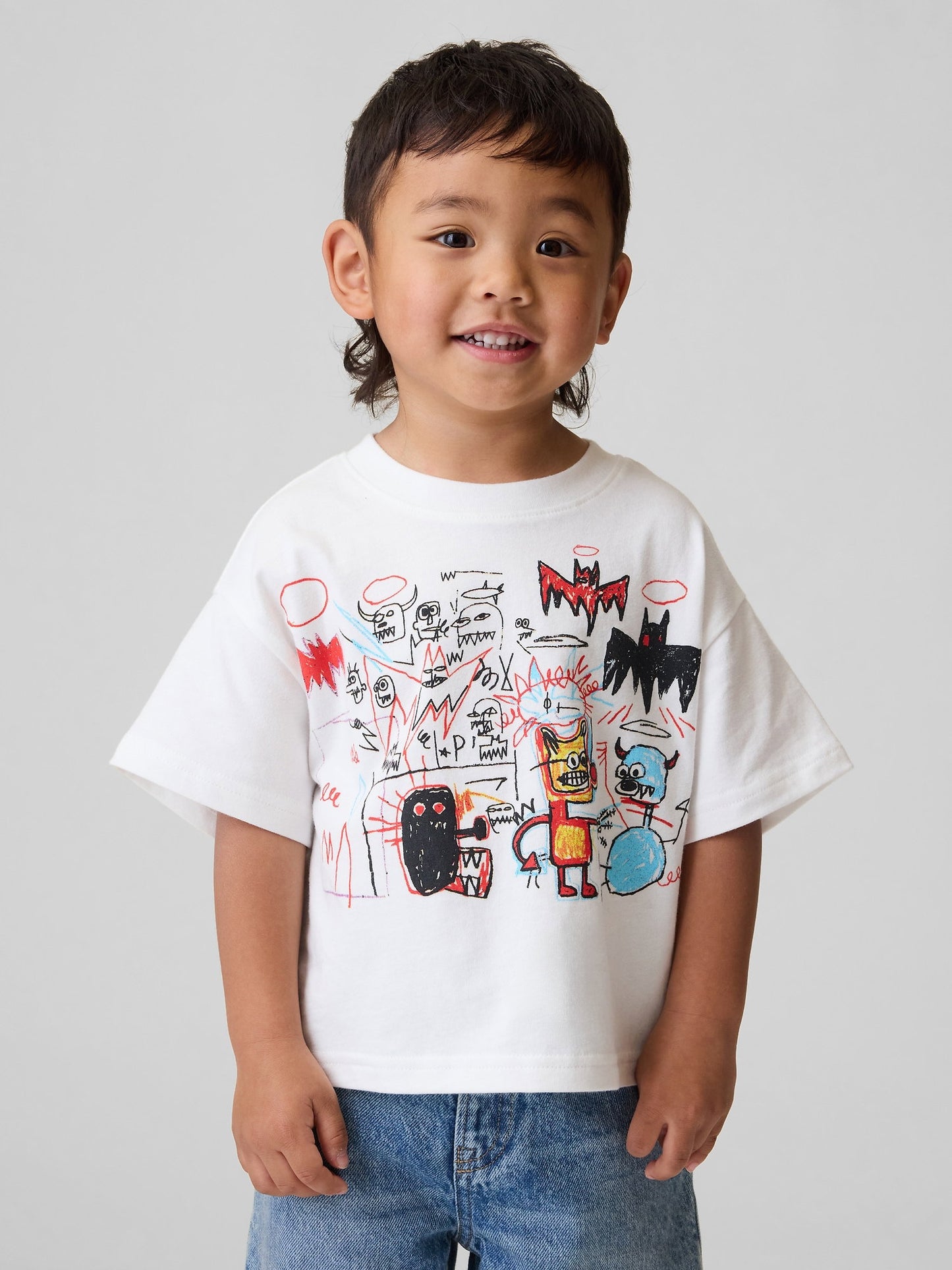 Beyaz Jean-michel Basquiat Grafik Baskılı T-shirt