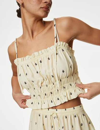 Regular Fit Desenli Crop Bluz