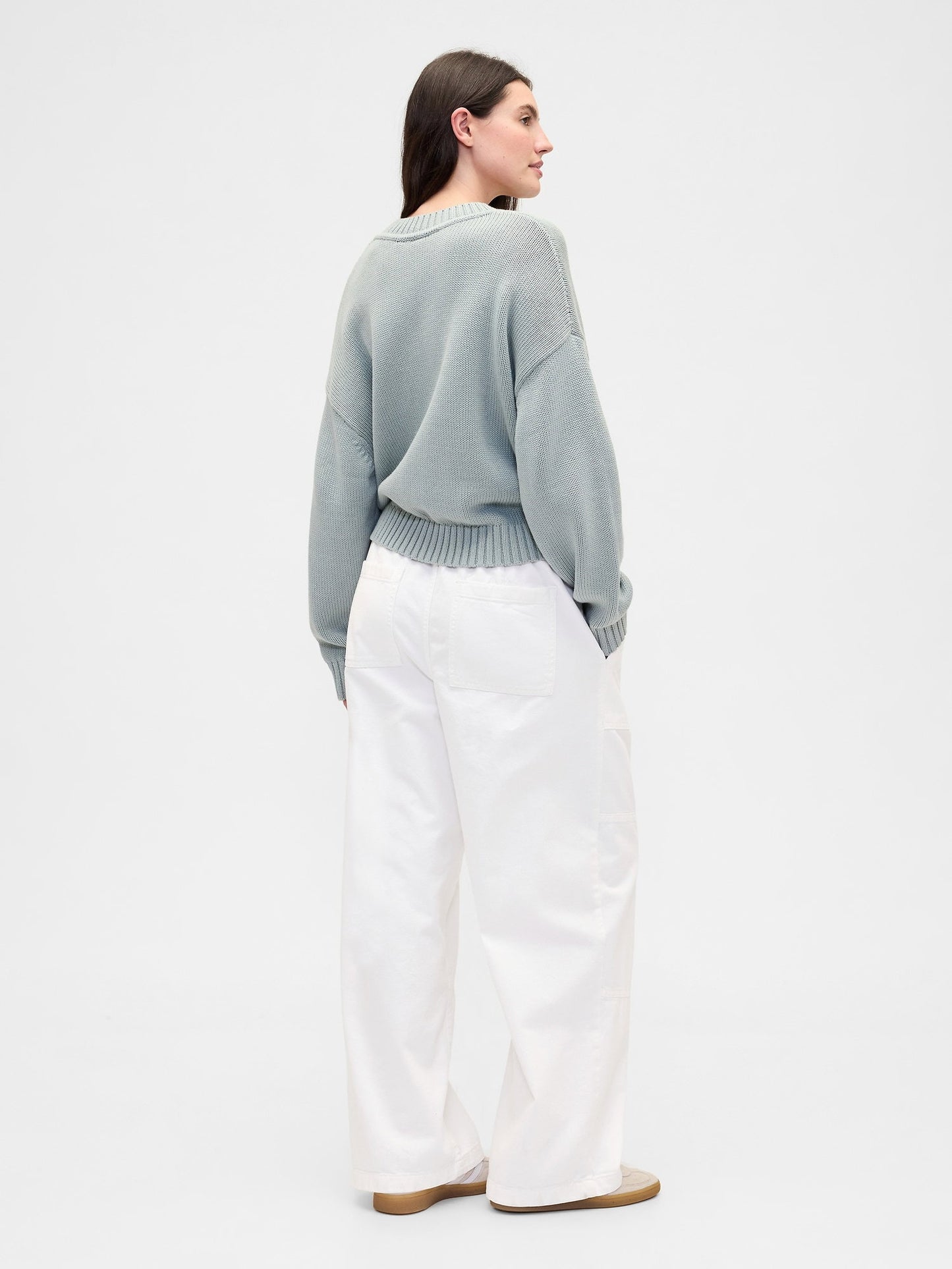 Beyaz Pull-on Wide Leg Jean Pantolon