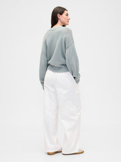 Beyaz Pull-on Wide Leg Jean Pantolon