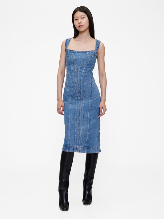 Açık Mavi Gapstudio Seamed Denim Midi Elbise