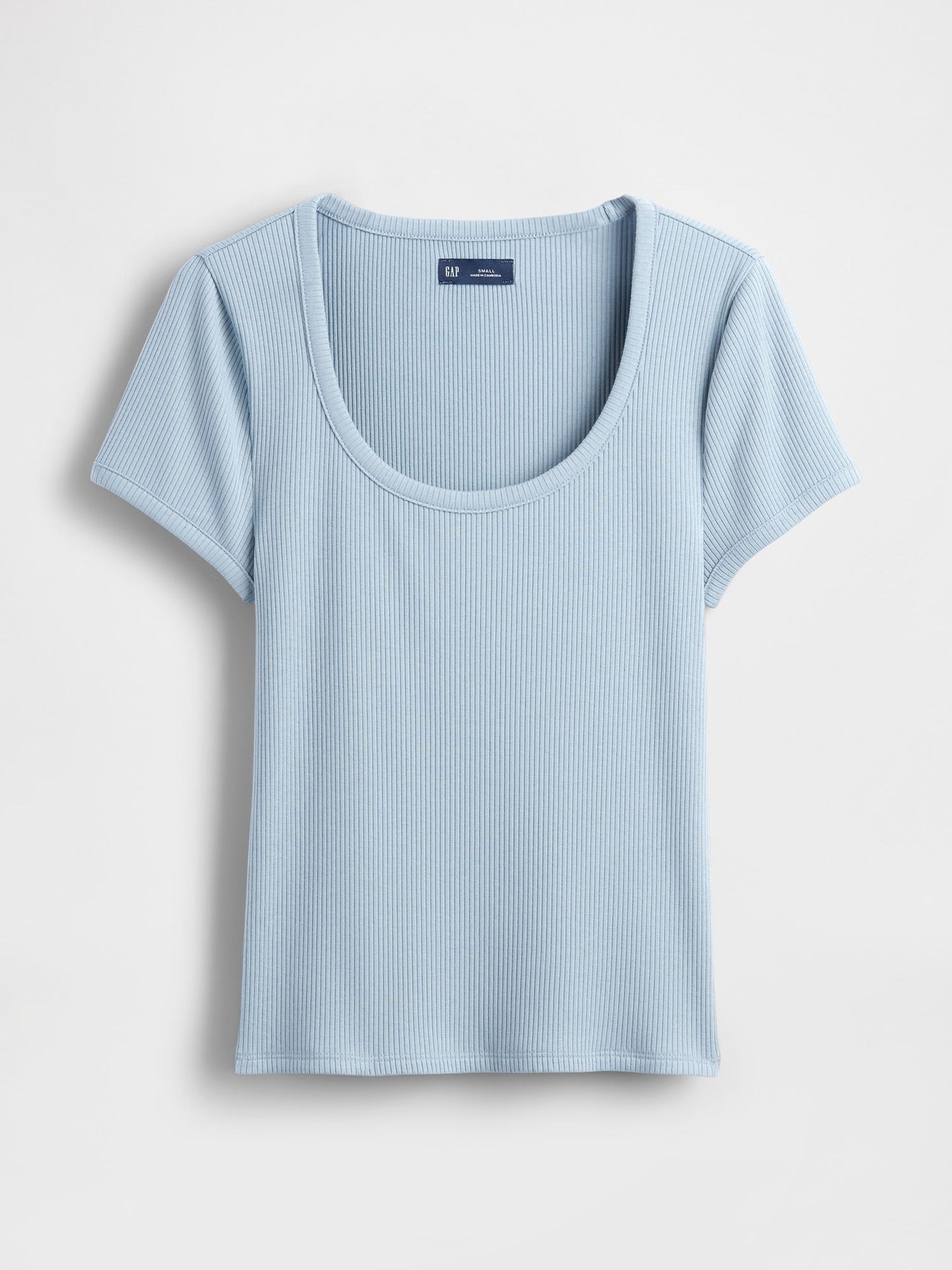 Açık Mavi Modern Fitilli Scoop Crop T-shirt