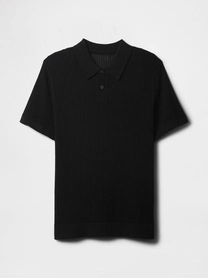 Siyah Polo Yaka Kroşe T-shirt