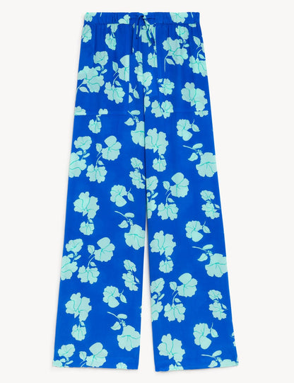 Yüksek Bel Desenli Wide Leg Pantolon