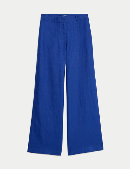 Wide Leg Saf Keten Pantolon