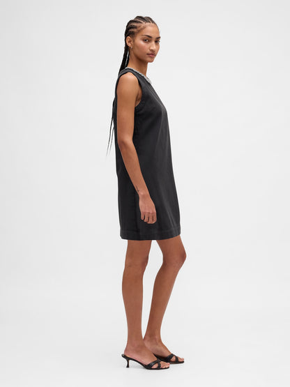 Siyah Jewel-neck Mini Shift Elbise