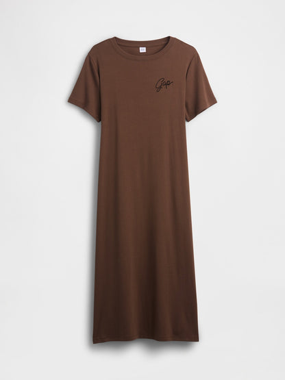 Siyah Relaxed Gap Logo Cutout T-shirt Midi Elbise