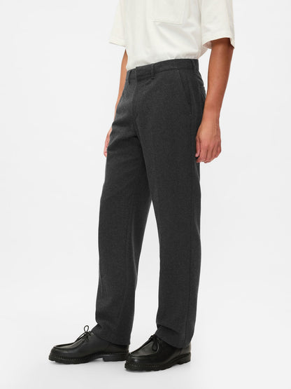 Siyah Yün Karışımlı Straight Fit Pantolon