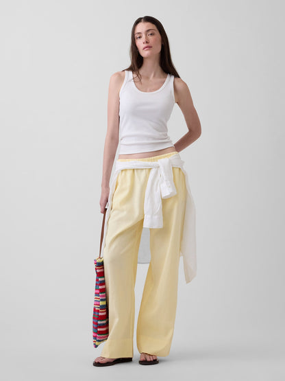 Sarı Keten Karışımlı Easy Wide-leg Pantolon