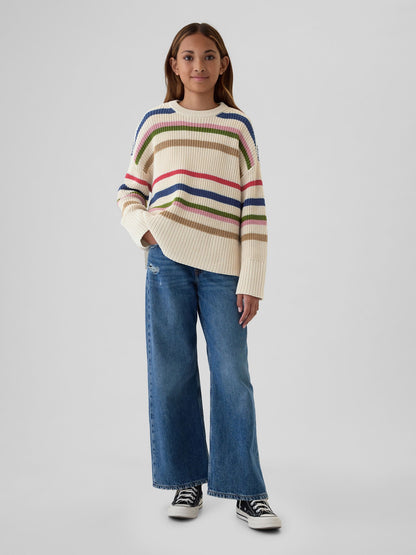 Çok Renkli Çizgili Oversize Kazak