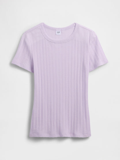 Lila Fitilli Pointelle Crewneck T-shirt