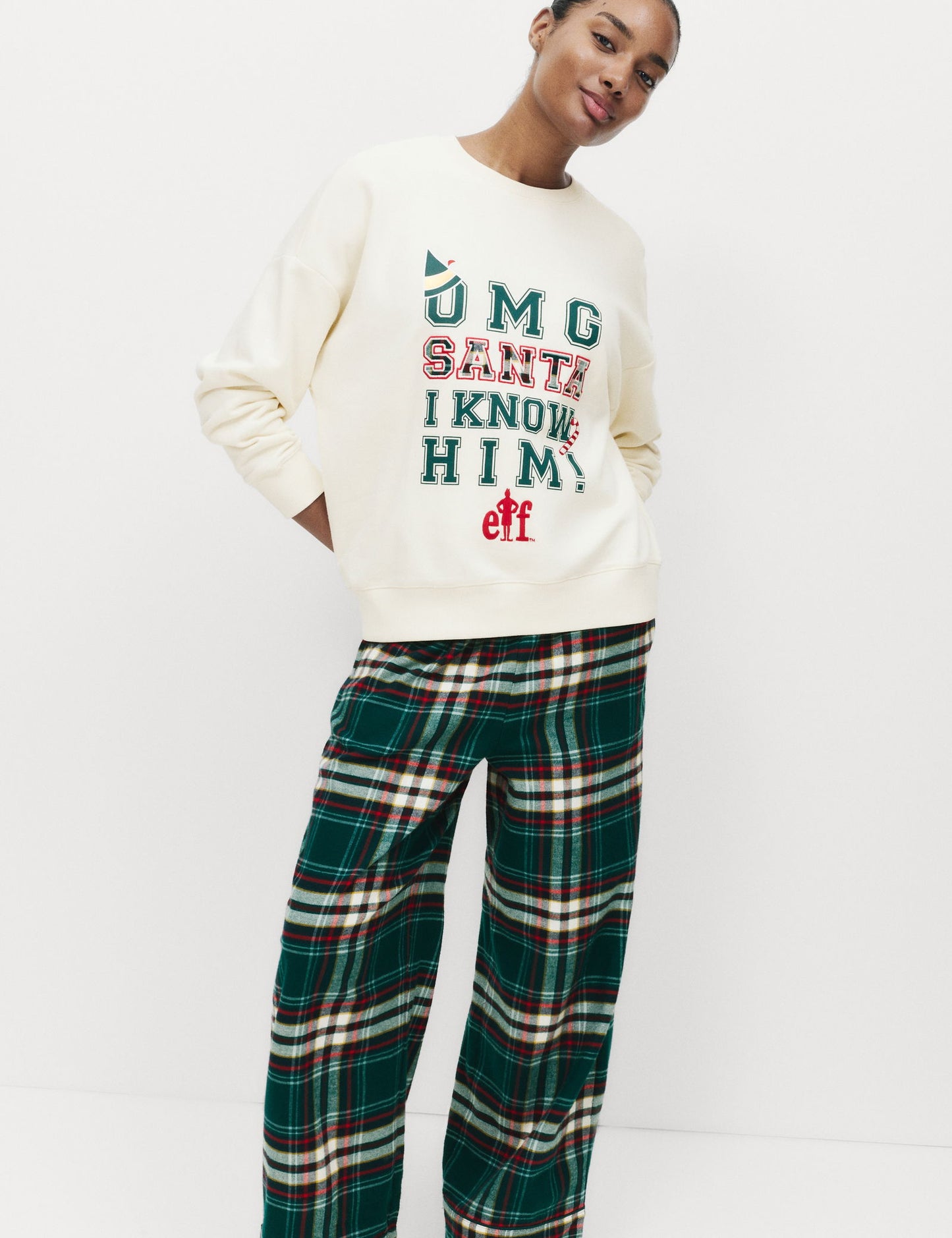Pamuk Karışımlı Elf Sloganlı Pijama Takımı