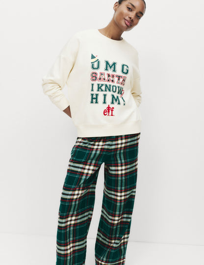 Pamuk Karışımlı Elf Sloganlı Pijama Takımı