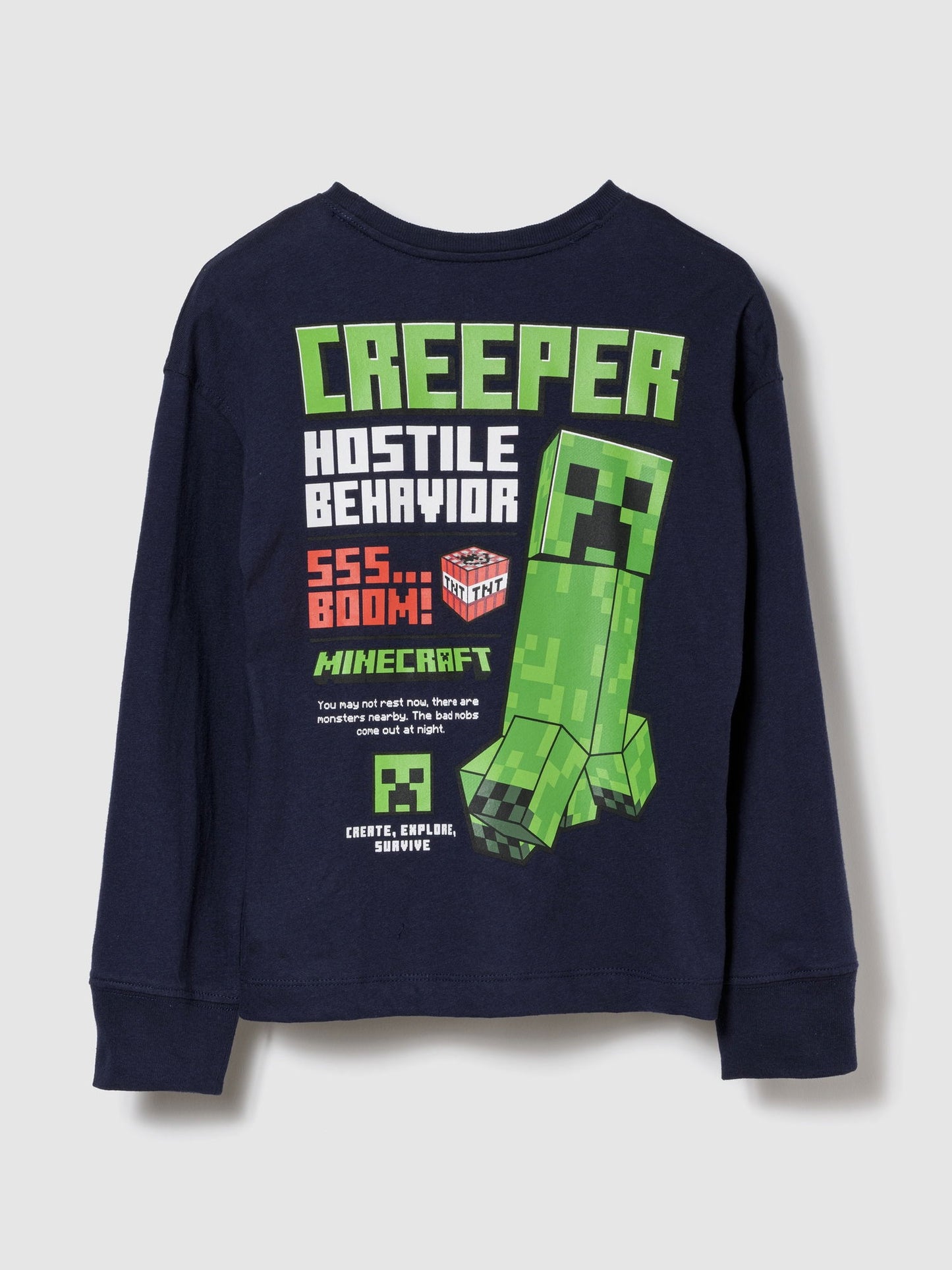 Lacivert Minecraft Grafik Baskılı T-shirt